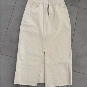 Velvet Heart Cream Midi Skirt with Front Slit